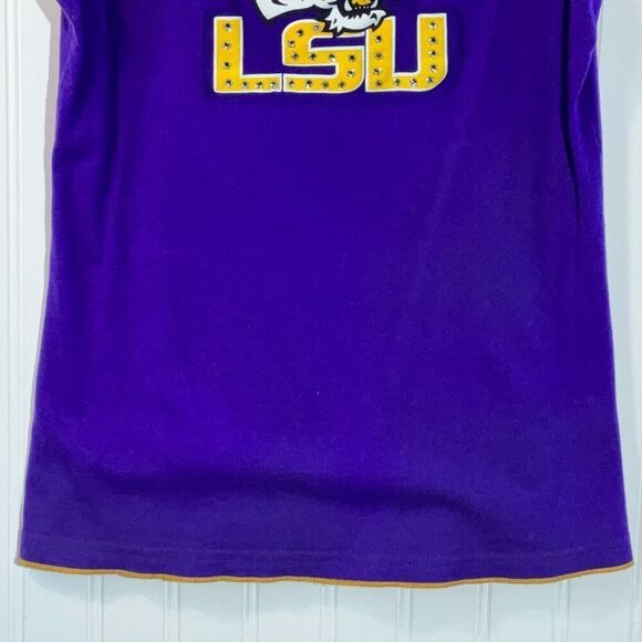 LSU Rhinestone Enhanced Tee Women’s Medium Purple And Gold Pleated Short Sleeve - Picture 3 of 10